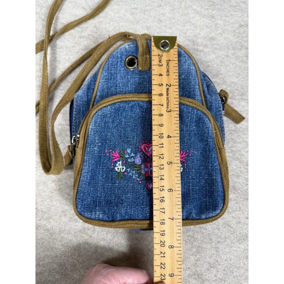 Y2K Youth Girls Denim Floral Embroidered Mini Crossbody Bag - Picture 6 of 8